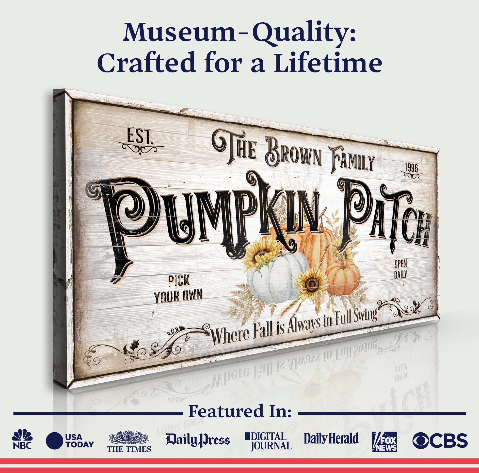 Personalized Pumpkin Patch Sign V canvas by Tailored Canvases, wood with pumpkin motif on Tampa Home & Garden Store