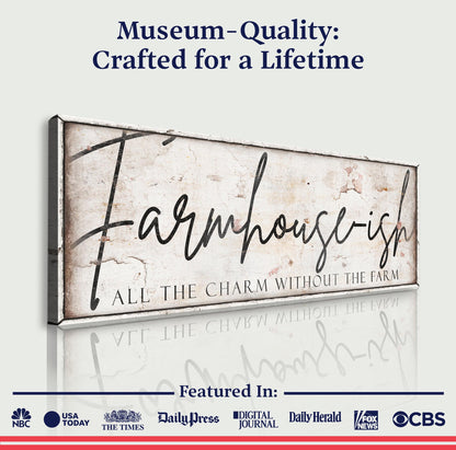 Farmhouse-Ish Sign IV canvas crafting by Tailored Canvases with distressed parchment and black script on Tampa Home & Garden Store