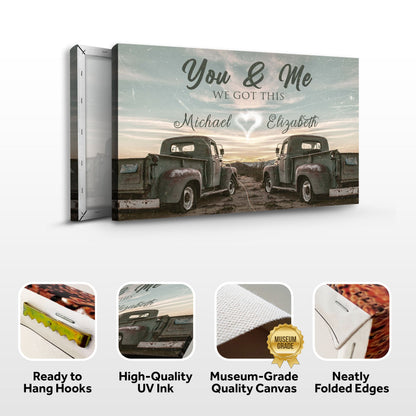 Canvas sign: vintage truck scene with teal sky, You & Me We Got This, Michael Elizabeth by Tailored Canvases crafting canvas on Tampa Home & Garden Store