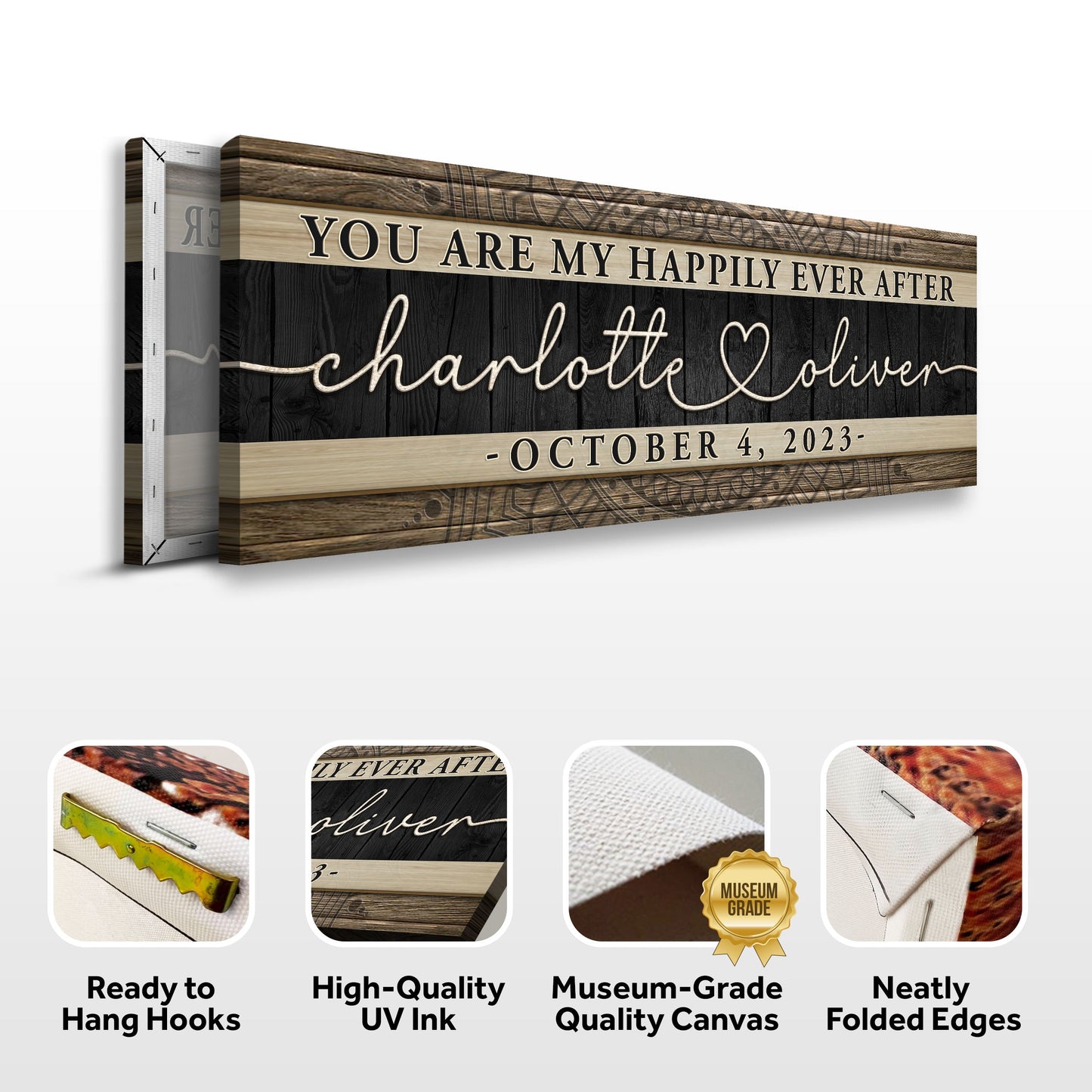 Canvas Tailored Canvases sign with rustic wood planks and cursive names on wood panel on Tampa Home & Garden Store