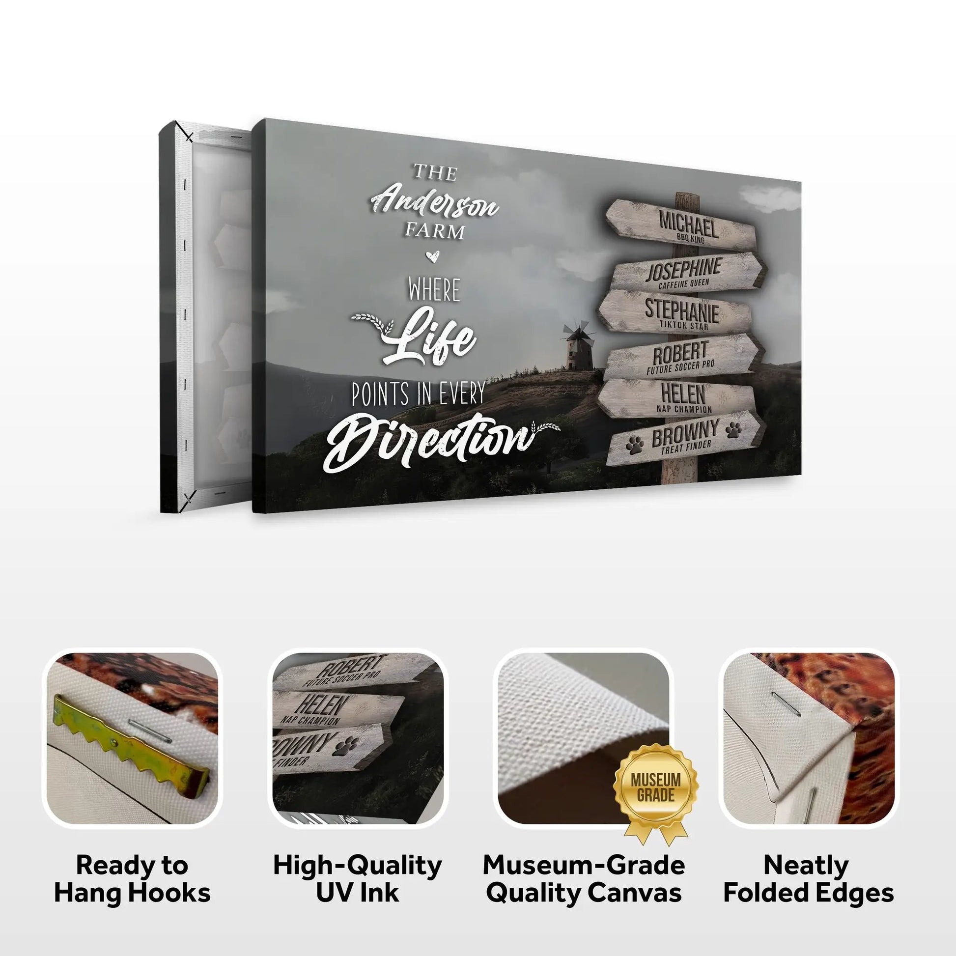 Canvas Where Life Points In Every Direction Family Farm Names Sign II with rustic wood arrows on Tampa Home & Garden Store