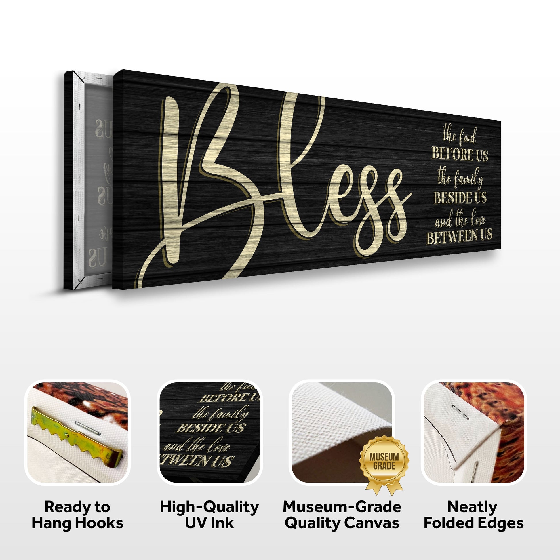Bless The Food Before Us And The Love Between Us Sign VI canvas gold Tailored Canvases on Tampa Home & Garden Store