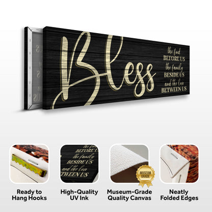 Bless The Food Before Us And The Love Between Us Sign VI canvas gold Tailored Canvases on Tampa Home & Garden Store