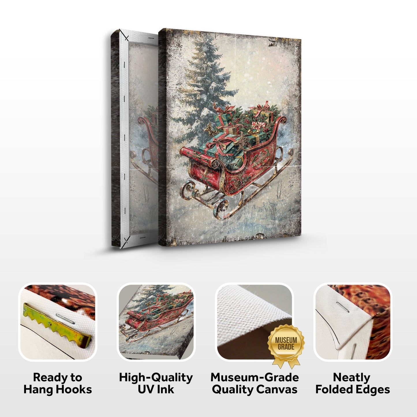 Vintage Christmas Sleigh Sled Wall Art II canvas multi-panel scene by Tailored Canvases on Tampa Home & Garden Store