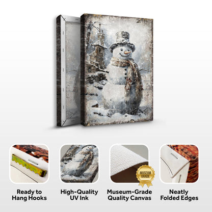 Canvas Vintage Church Christmas Wall Art by Tailored Canvases, winter snowman scene on Tampa Home & Garden Store