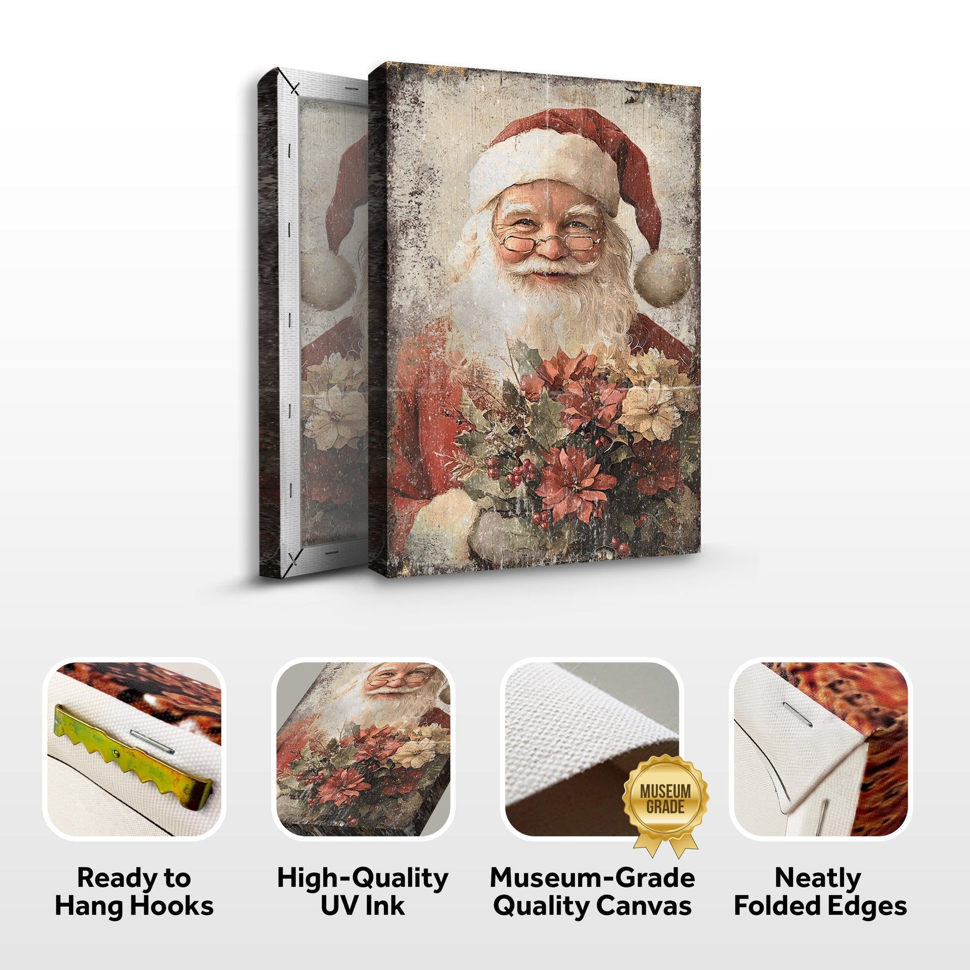 Vintage Christmas Santa Claus Wall Art canvas by Tailored Canvases, aged rustic texture on Tampa Home & Garden Store