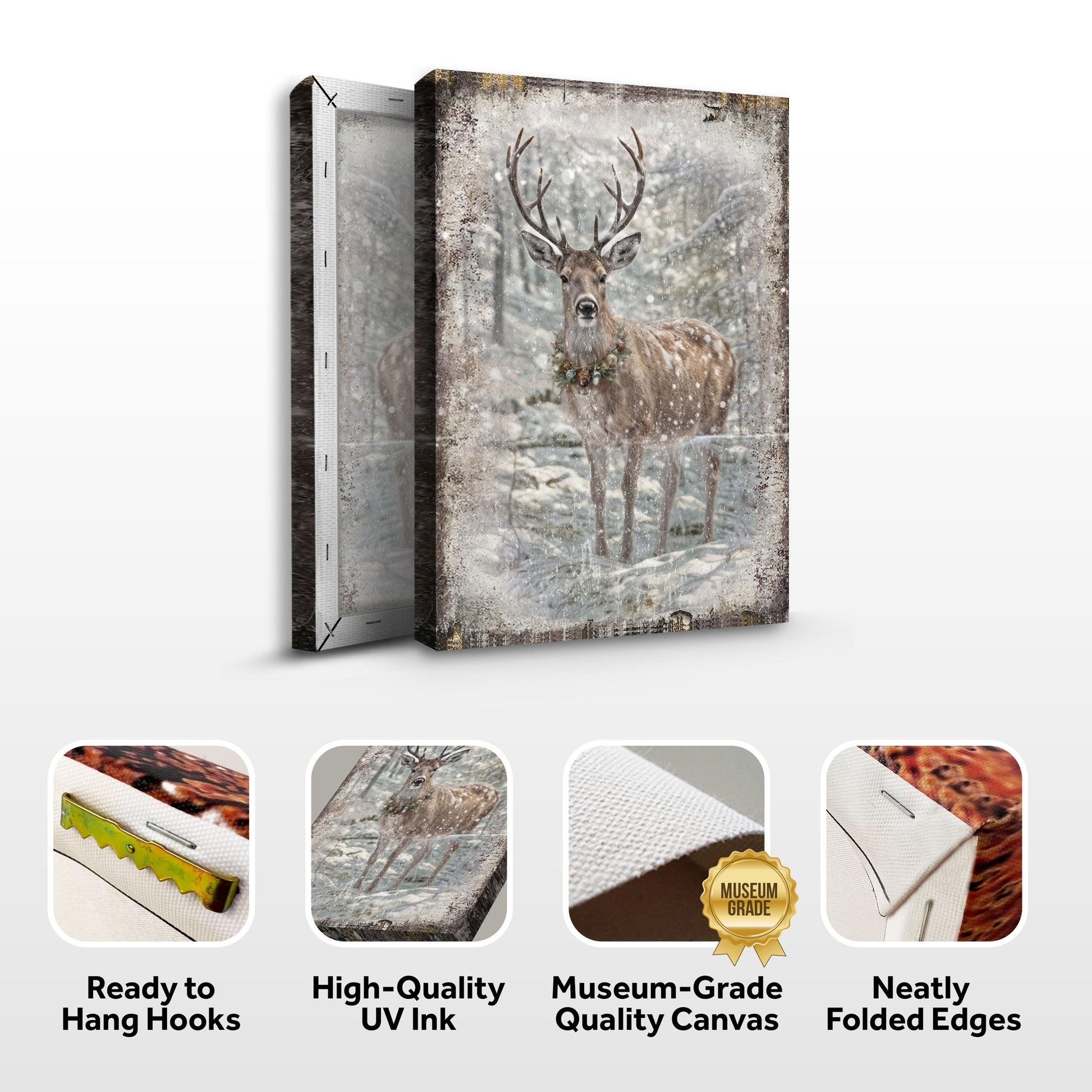 Vintage Winter Deer Christmas Canvas by Tailored Canvases, snowy forest scene on Tampa Home & Garden Store