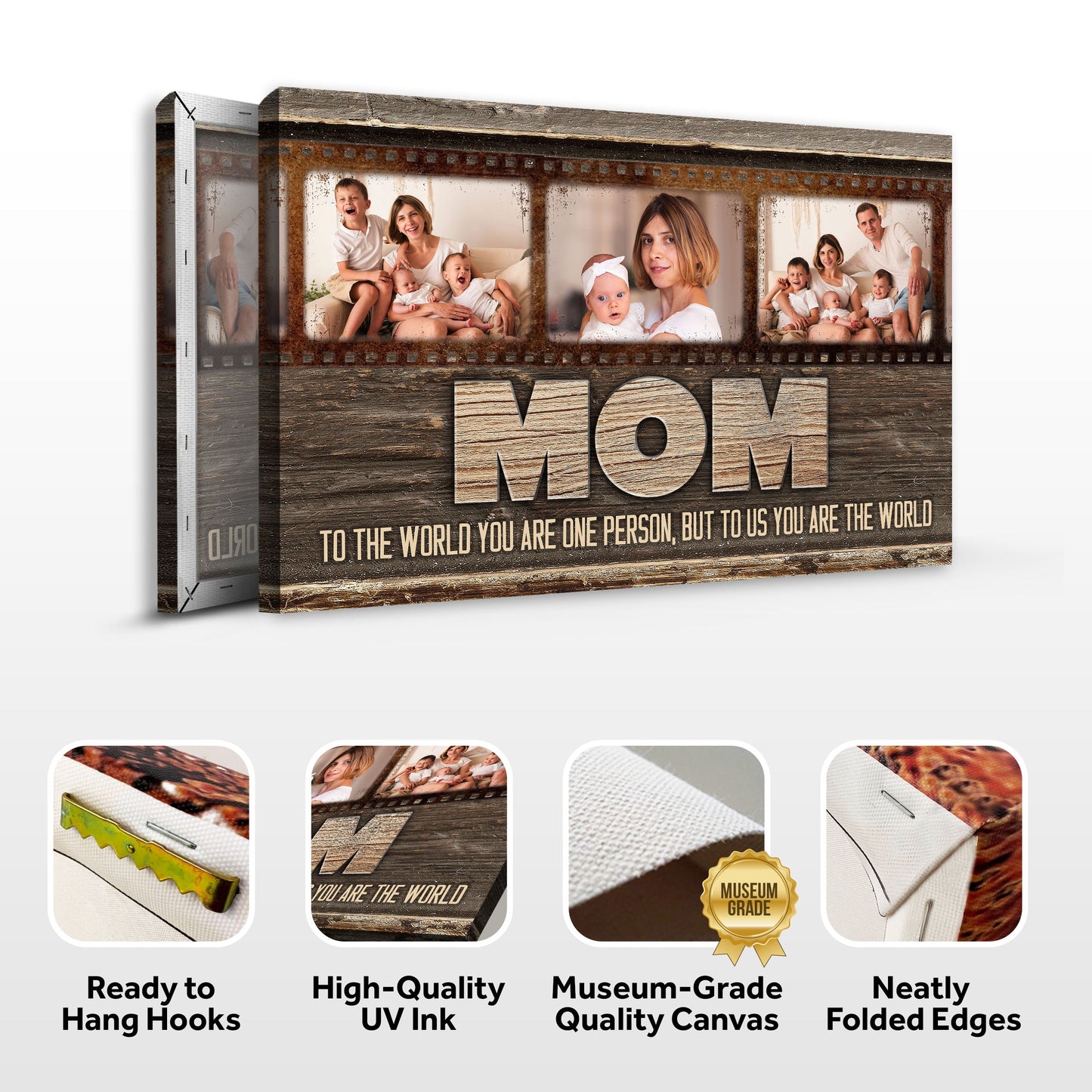 Mother's Day Sign canvas by Tailored Canvases; rustic wood grain filmstrip collage on Tampa Home & Garden Store