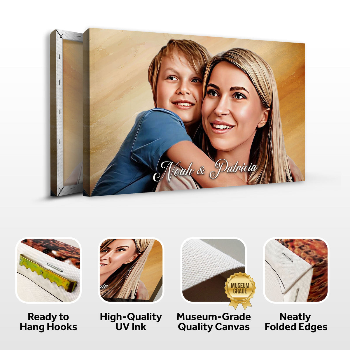 Mother's Day Cartoon Portrait Sign canvas by Tailored Canvases, featuring a mother and child on Tampa Home & Garden Store