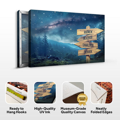 Canvas Starry Sky Family Names Sign with 4 arrows Andrew Beatrice Charlotte Denver on Tampa Home & Garden Store