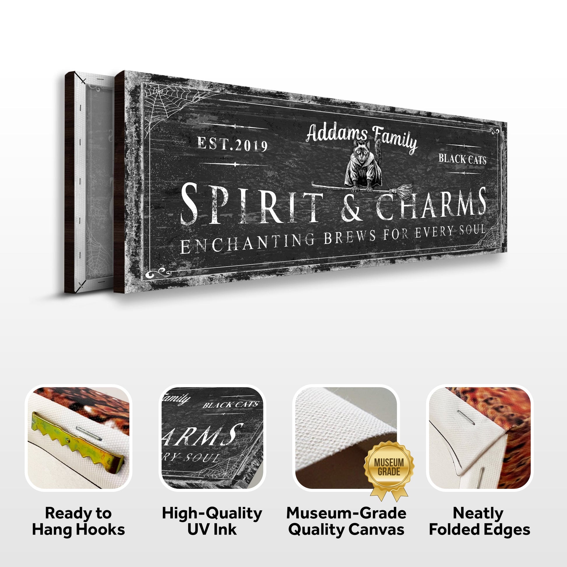 Canvas sign Black Cat’s Spirits & Charms Bar Halloween Sign Tailored Canvases Crafting Canvas on Tampa Home & Garden Store
