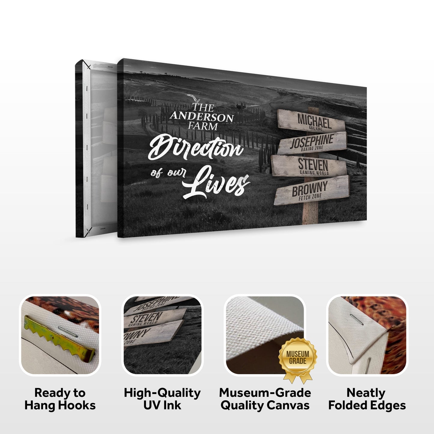 Canvas sign Direction Of Our Lives Family Farm Names Sign by Tailored Canvases with wood planks on Tampa Home & Garden Store