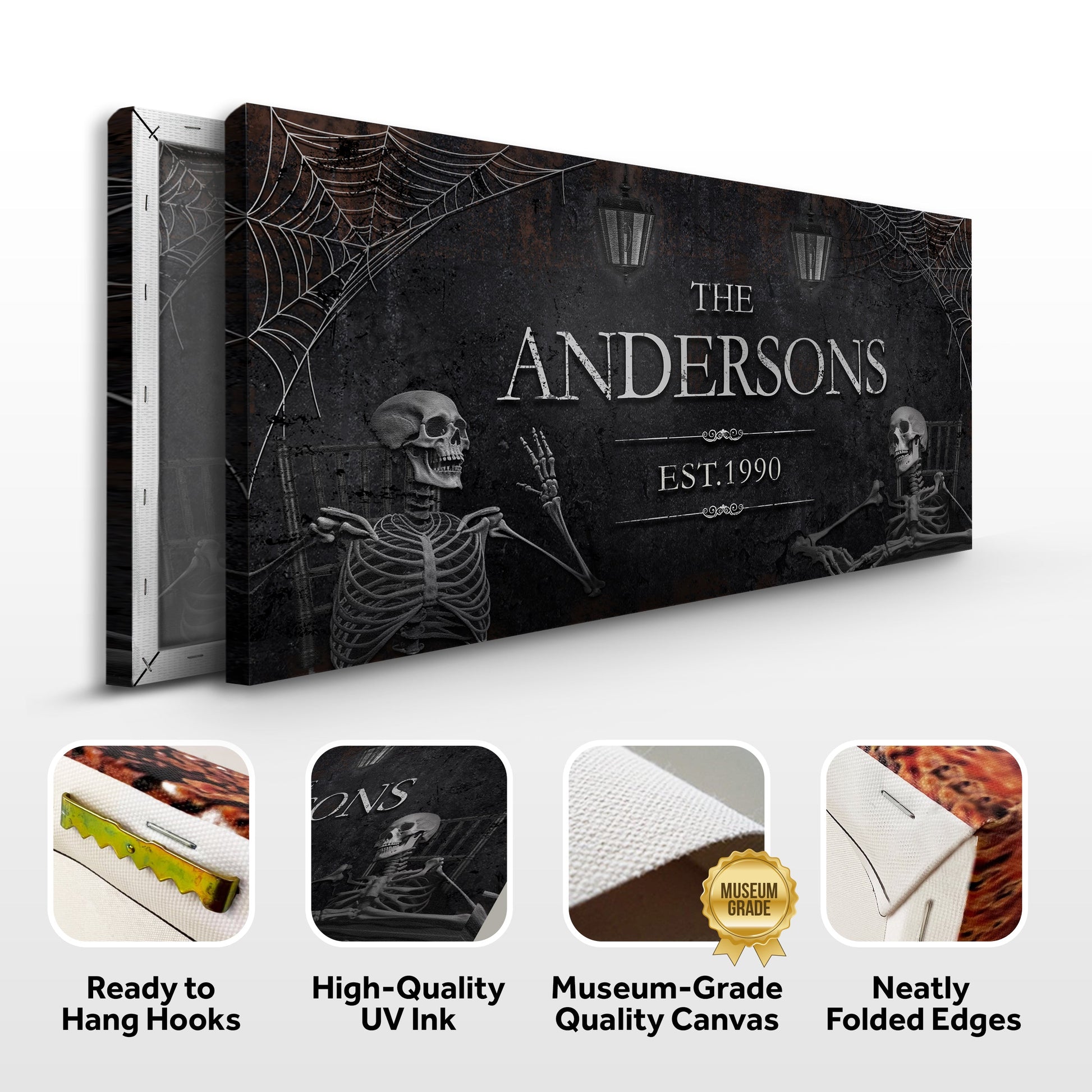 Personalized Gothic Sign VI crafting canvas by Tailored Canvases with cobwebs and skulls on Tampa Home & Garden Store