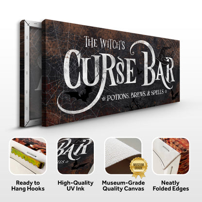 The Witch's Curse Bar Halloween Sign III canvas by Tailored Canvases in dark rustic tones on Tampa Home & Garden Store