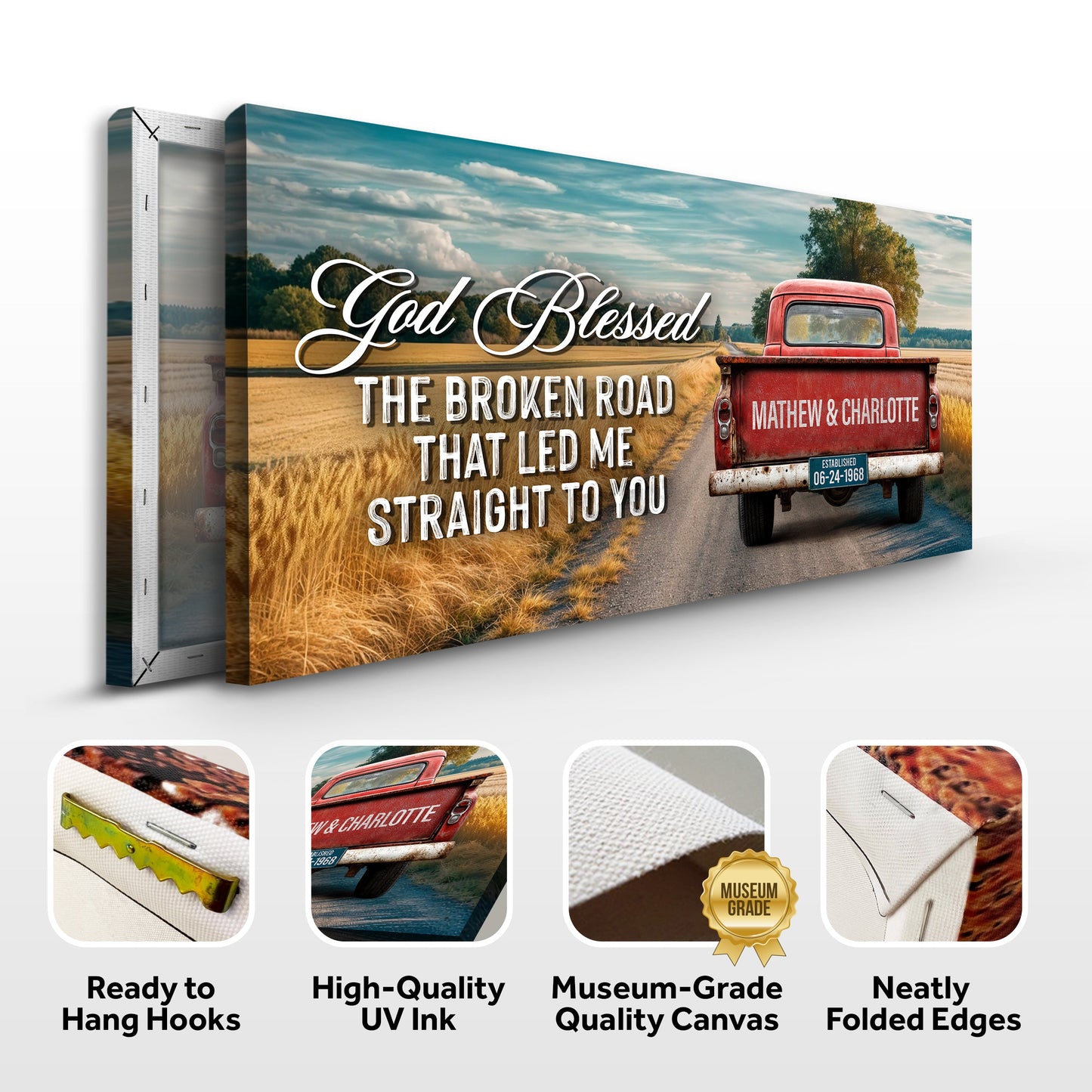 Custom Vintage Truck IV canvas by Tailored Canvases red vintage truck on a rural road on Tampa Home & Garden Store