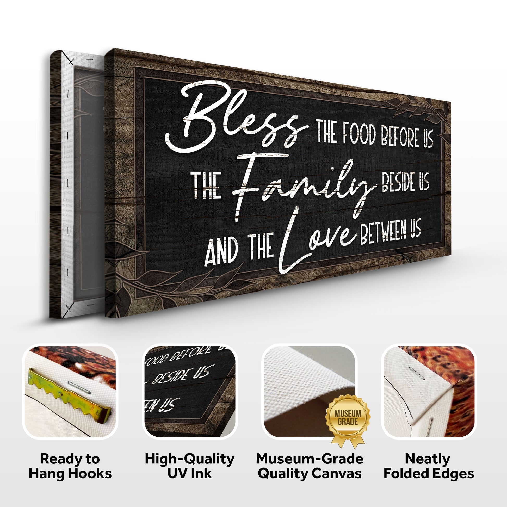 Canvas sign Bless Food Before Us And The Love Between Us Sign III by Tailored Canvases framed on Tampa Home & Garden Store