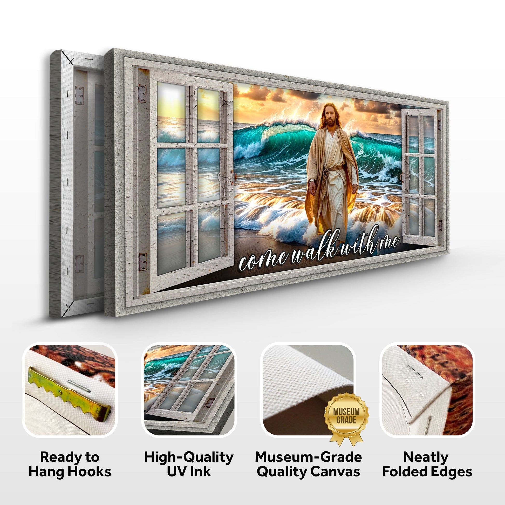 Come Walk With Me Faith Sign IV canvas by Tailored Canvases; ocean waves on gray frame on Tampa Home & Garden Store