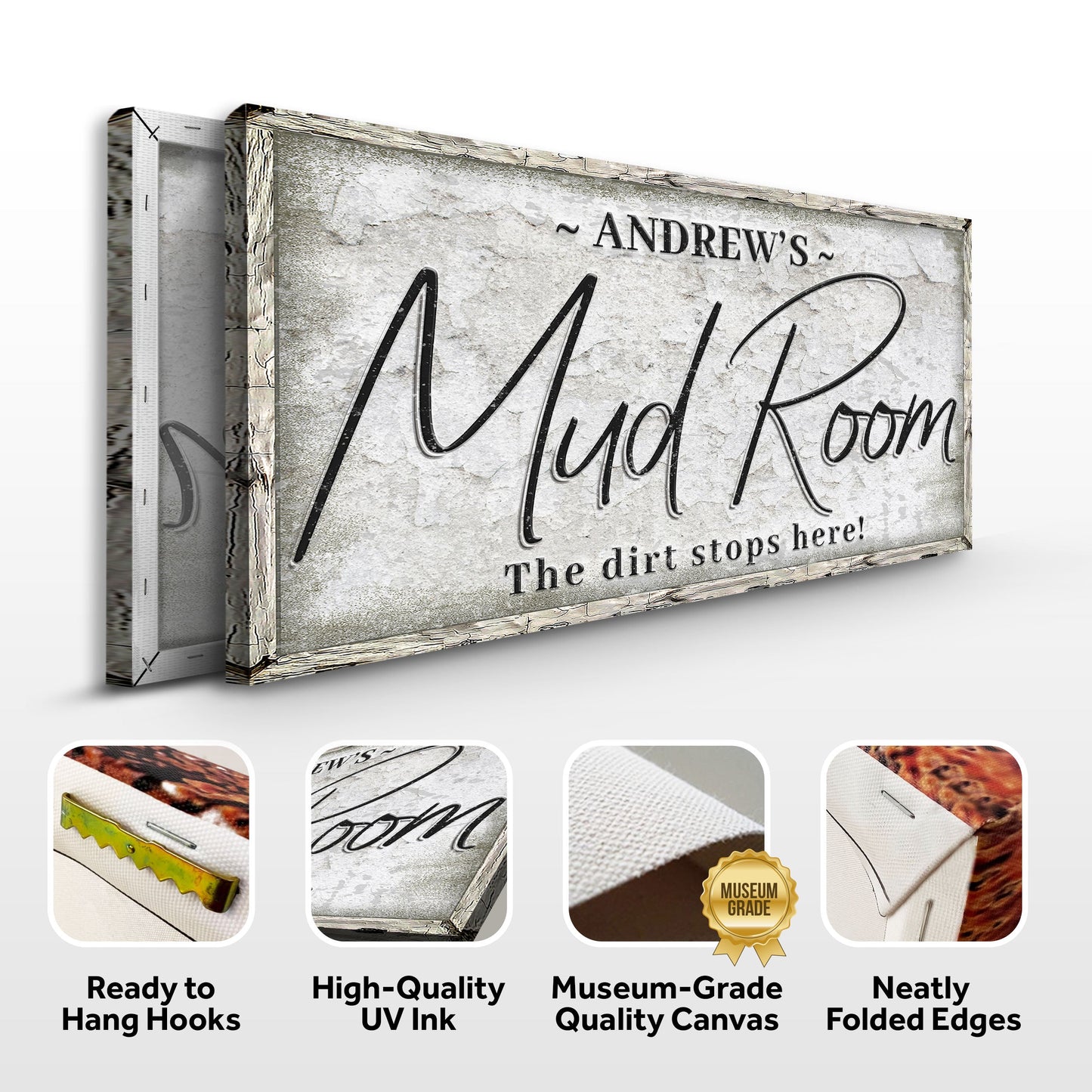 Personalized Mud Room Sign II Crafting Canvas by Tailored Canvases with weathered wood frame on Tampa Home & Garden Store