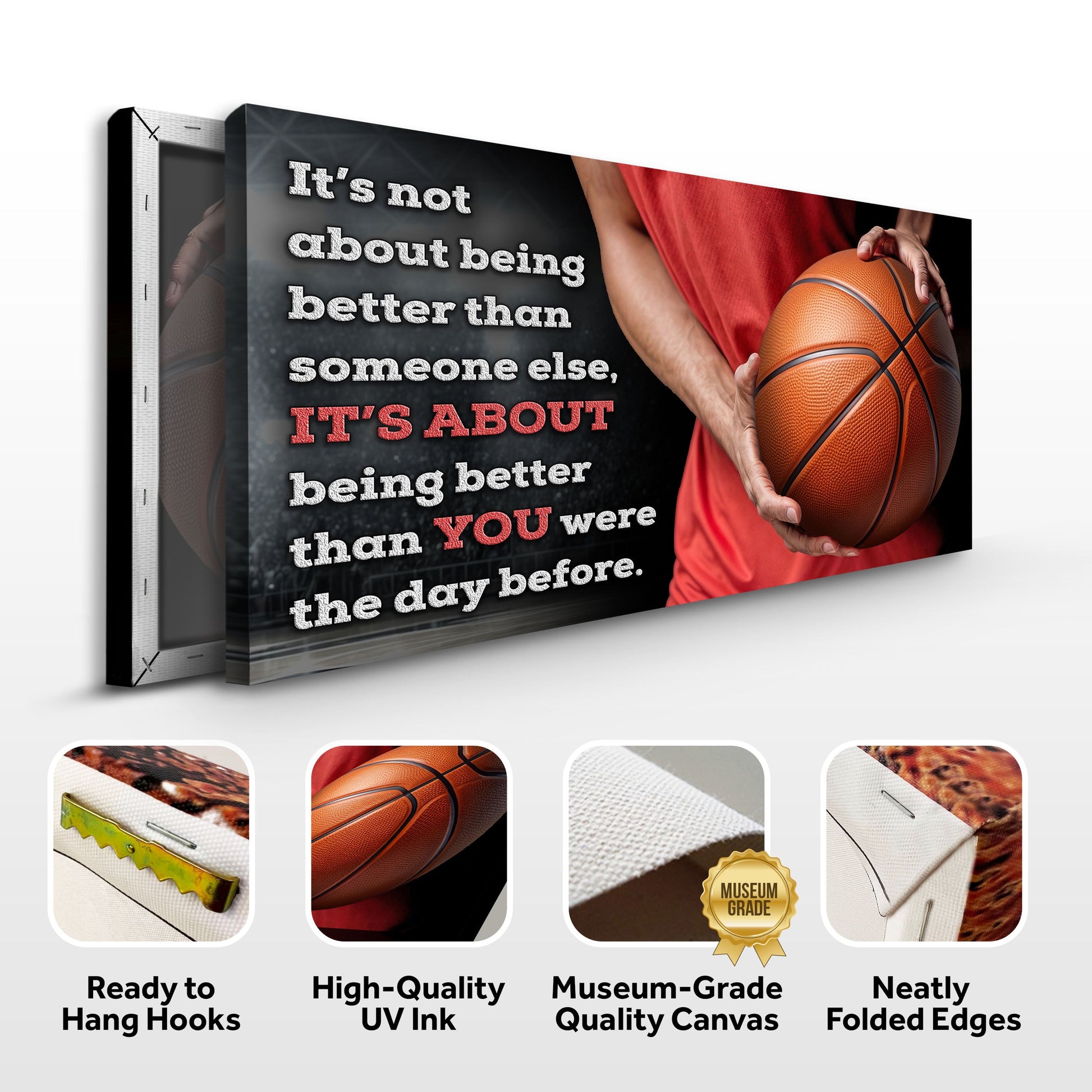 Canvas It's Not About Being Better by Tailored Canvases with dark background and bold white text on Tampa Home & Garden Store