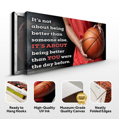 Canvas It's Not About Being Better by Tailored Canvases with dark background and bold white text on Tampa Home & Garden Store