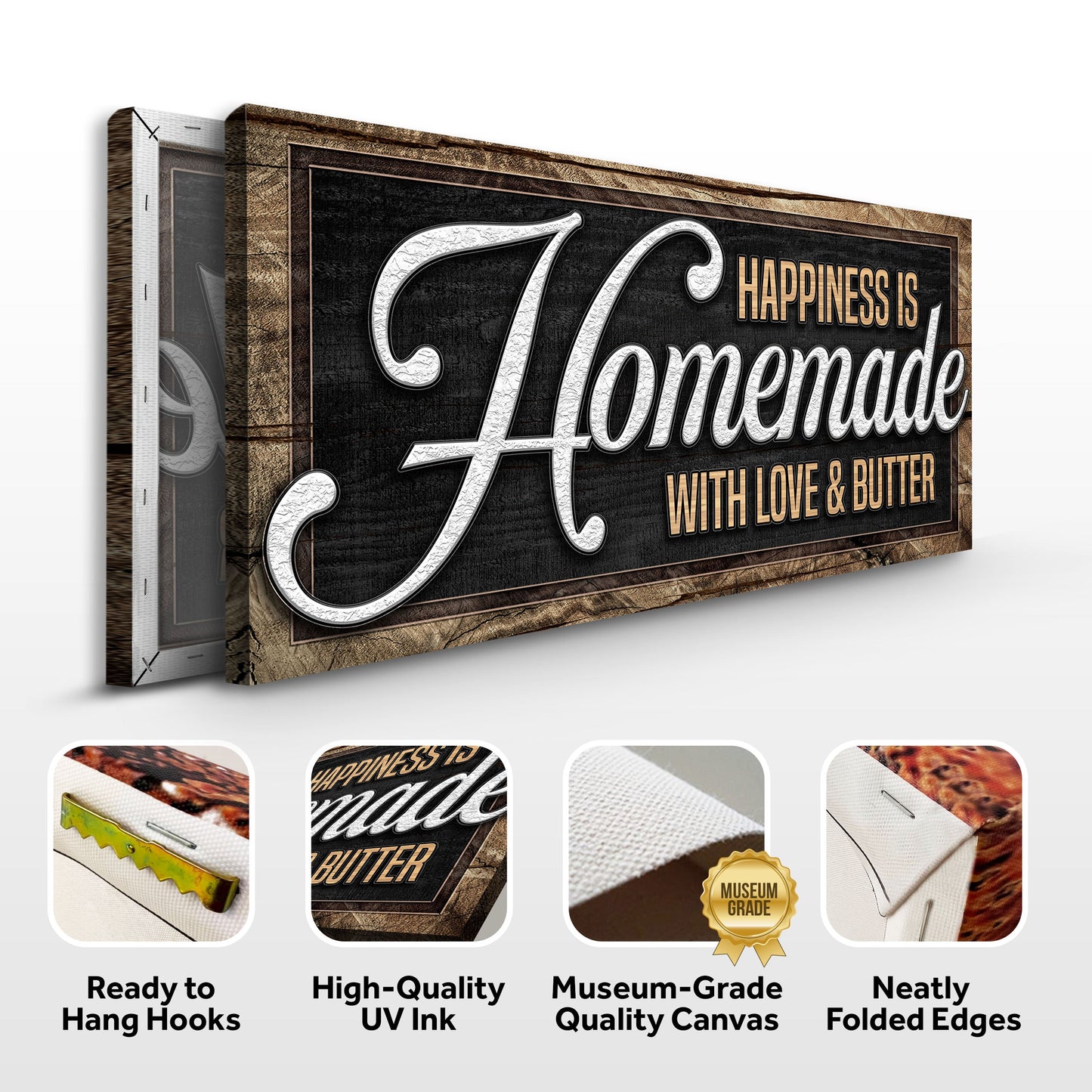 Happiness Is Homemade With Love And Butter Sign II Canvas by Tailored Canvases, rustic sign on Tampa Home & Garden Store