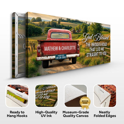 Custom Vintage Truck Couple Sign III canvas by Tailored Canvases featuring a red pickup on Tampa Home & Garden Store