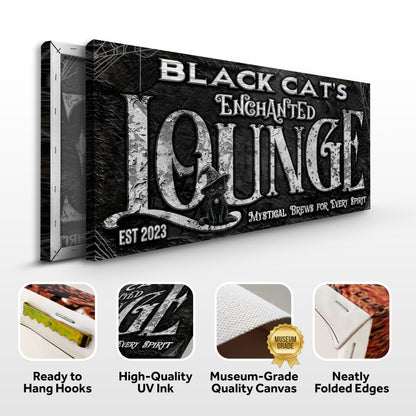 Canvas Black Cat's Enchanted Moon with textured black background and witch cat Tailored Canvases on Tampa Home & Garden Store