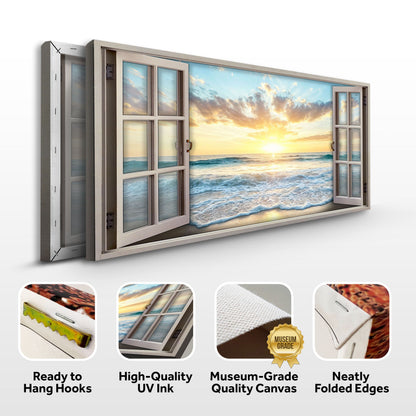 Sunrise Beach Window Scenery Canvas by Tailored Canvases, seaside sunrise through window on Tampa Home & Garden Store