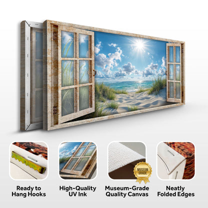 Morning Beach Window Scenery Canvas by Tailored Canvases with rustic window-frame panels on Tampa Home & Garden Store