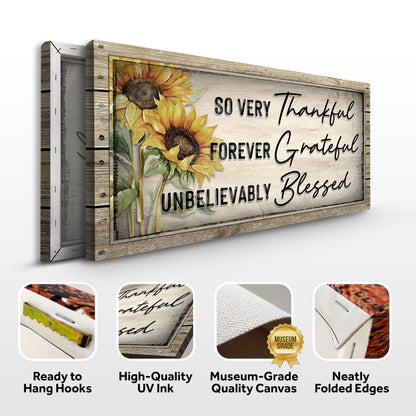 Grateful Thankful Blessed Family Sign II canvas by Tailored Canvases with sunflowers and frame on Tampa Home & Garden Store