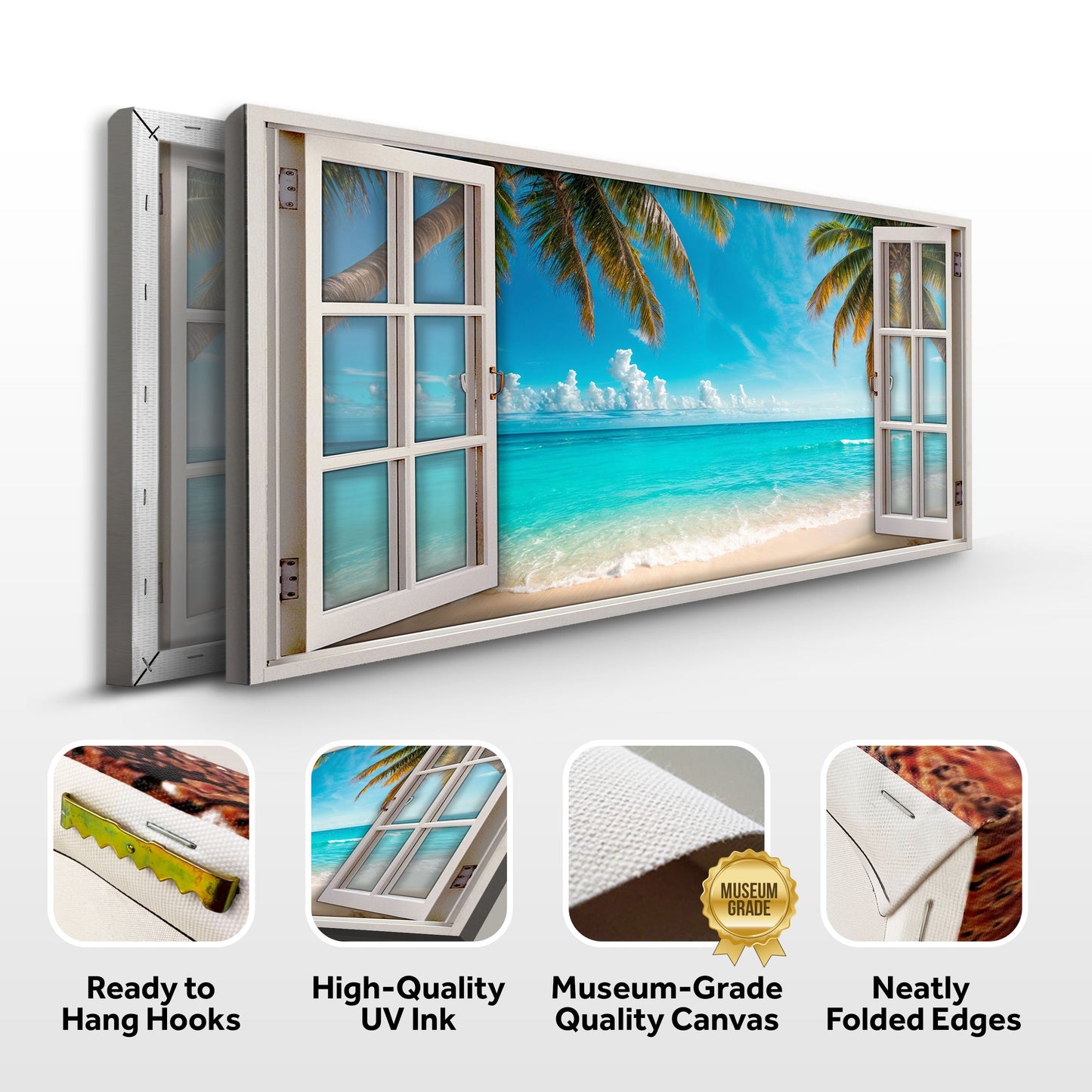Coconut Palm Beach Window Scenery Wall Art canvas Tailored Canvases tropical palm scene on Tampa Home & Garden Store