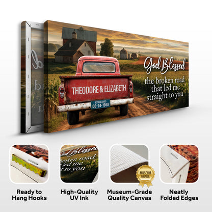 Custom Vintage Truck Couple Sign crafting canvas by Tailored Canvases, rustic red truck scene on Tampa Home & Garden Store