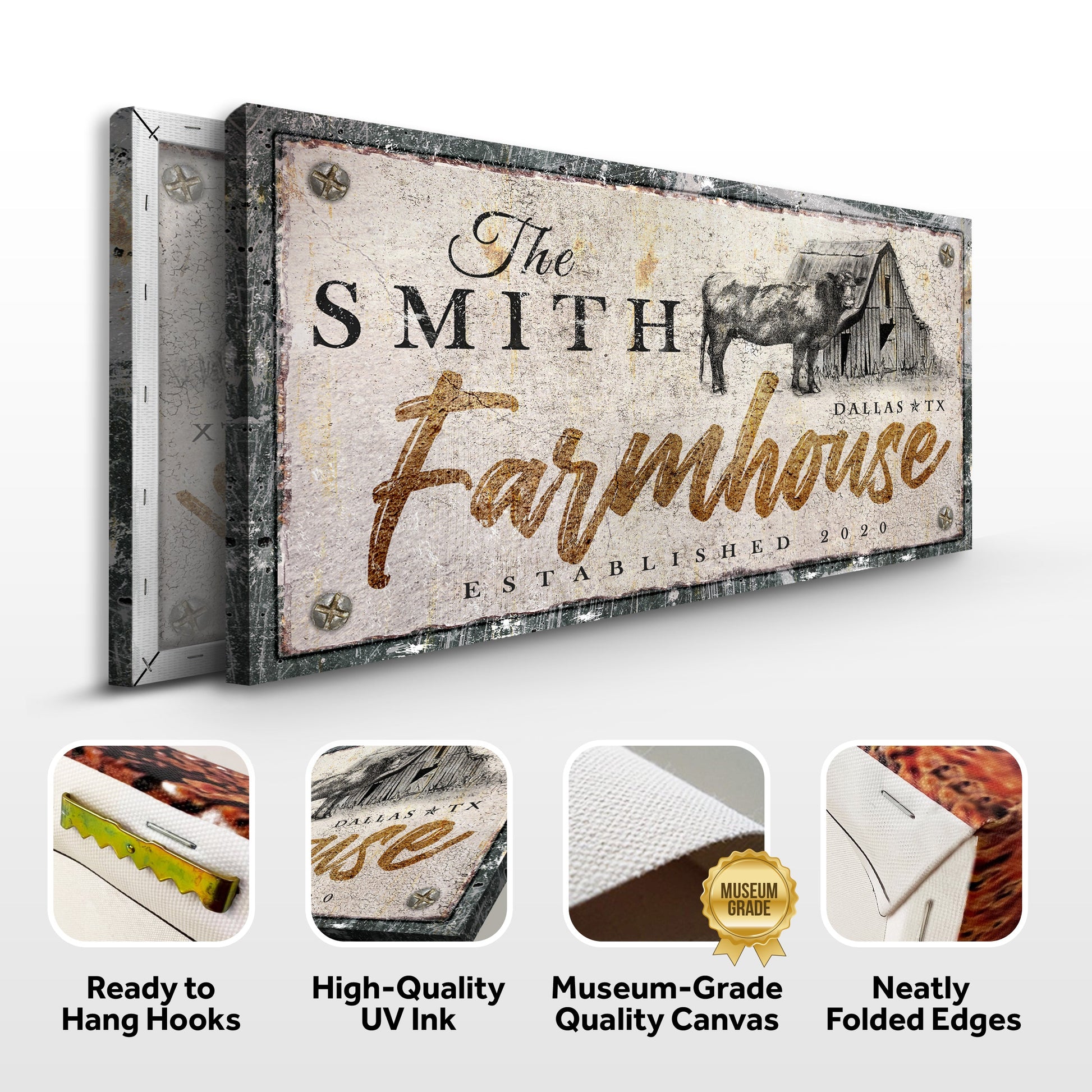 Rustic Farmhouse Sign V two-panel canvas by Tailored Canvases with weathered sign and barn scene on Tampa Home & Garden Store