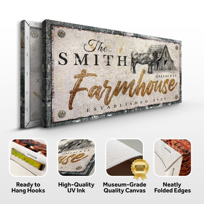 Rustic Farmhouse Sign V two-panel canvas by Tailored Canvases with weathered sign and barn scene on Tampa Home & Garden Store