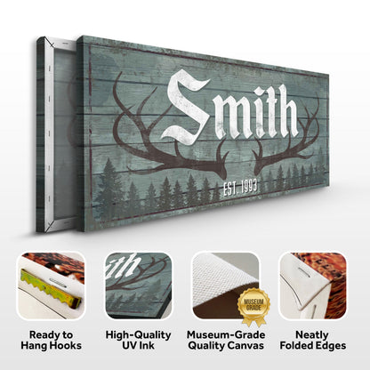 RUSTIC FAMILY ANTLER LP1 canvas by Tailored Canvases with teal wood and white antler design on Tampa Home & Garden Store