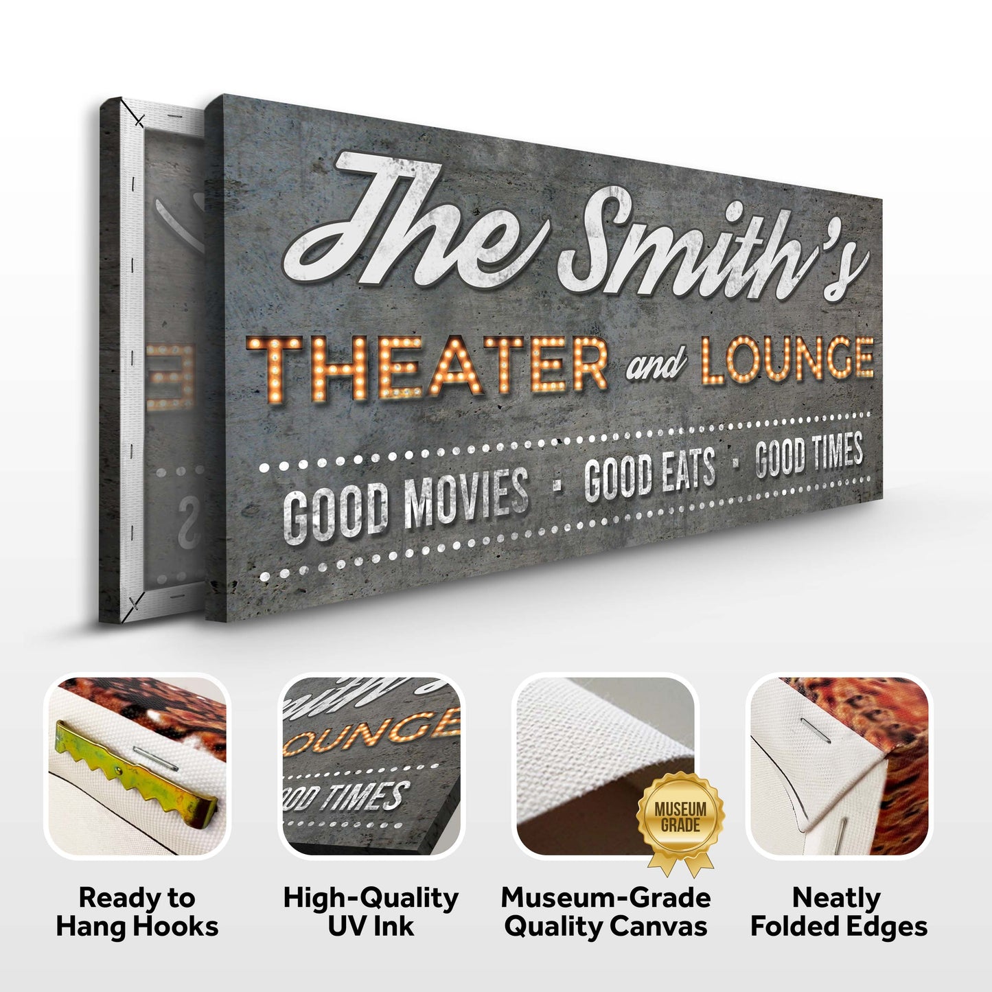 Family Theater and Lounge Sign V canvas with backdrop and marquee lettering Tailored Canvases on Tampa Home & Garden Store