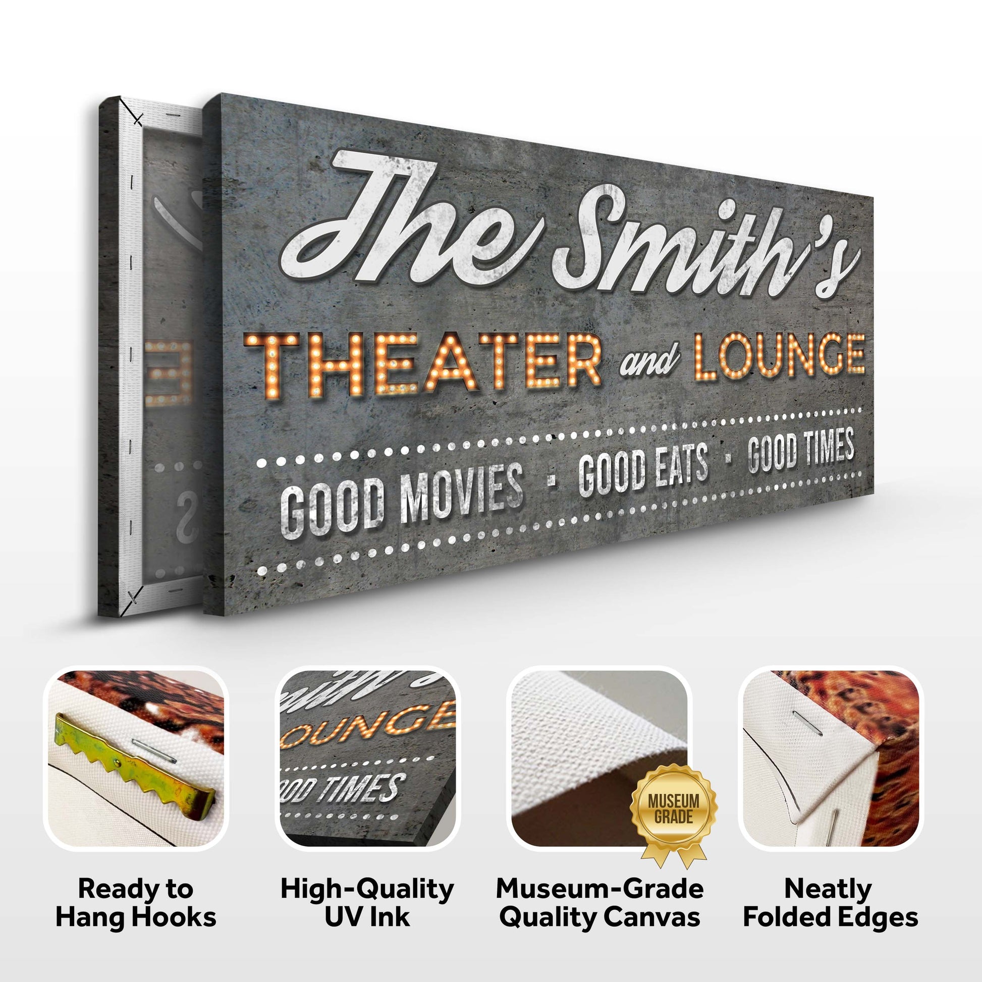 Family Theater and Lounge Sign V canvas with backdrop and marquee lettering Tailored Canvases on Tampa Home & Garden Store