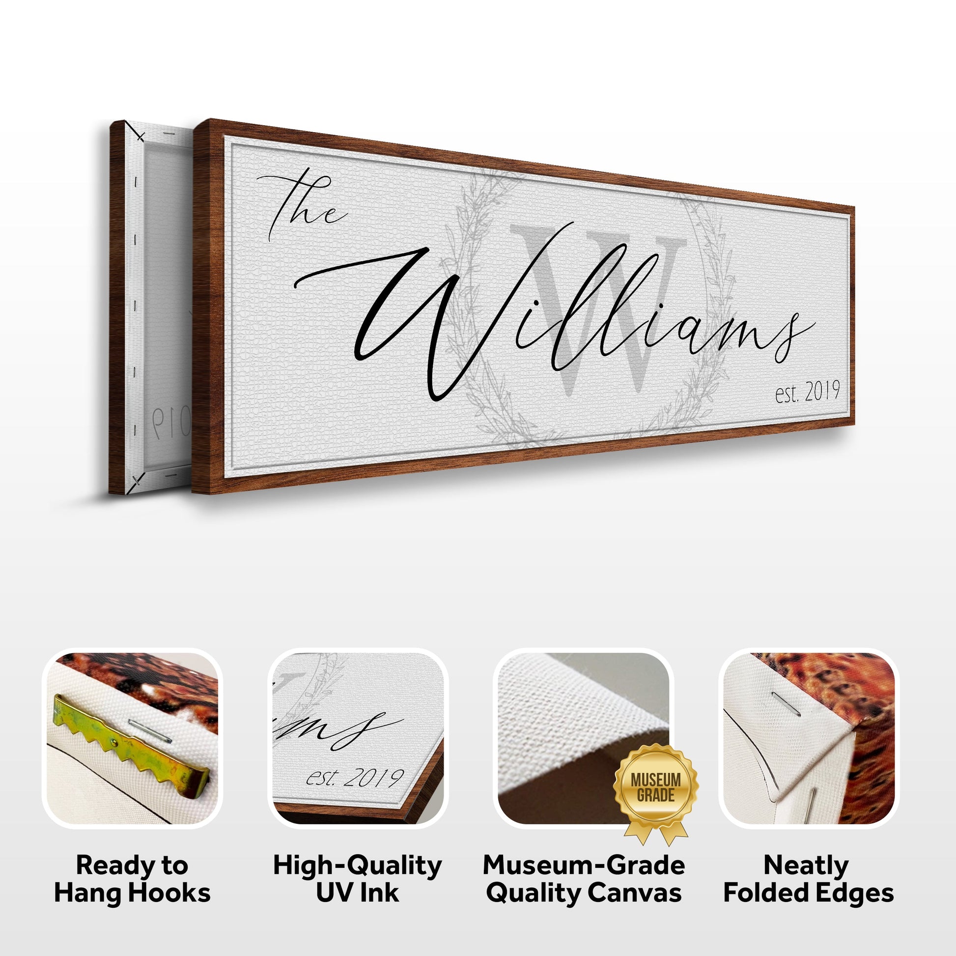 Canvas Family Sign by Tailored Canvases, wood-framed with elegant script family name on Tampa Home & Garden Store