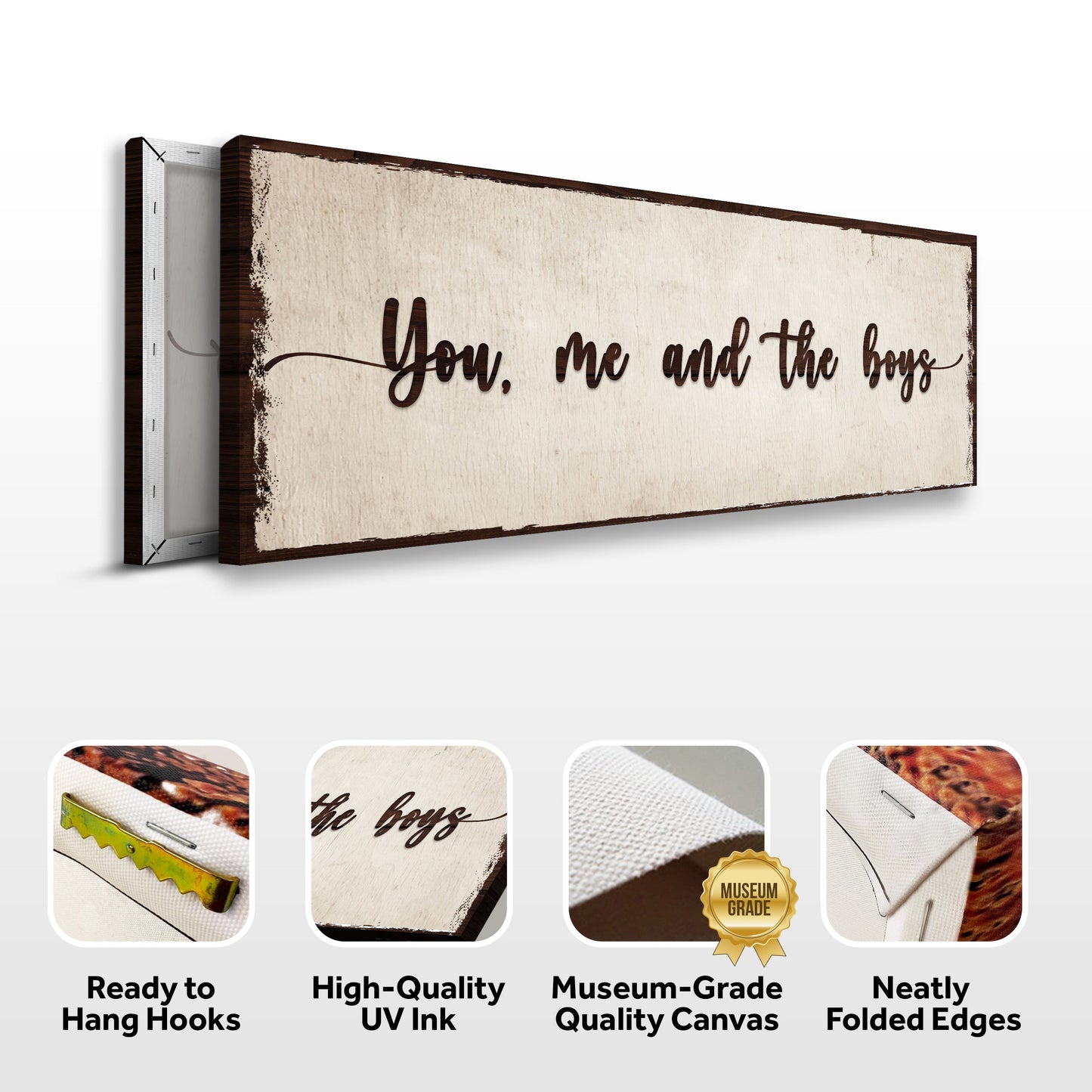 You, Me, And The Boys IV canvas sign with rustic wood frame by Tailored Canvases crafting canvas on Tampa Home & Garden Store