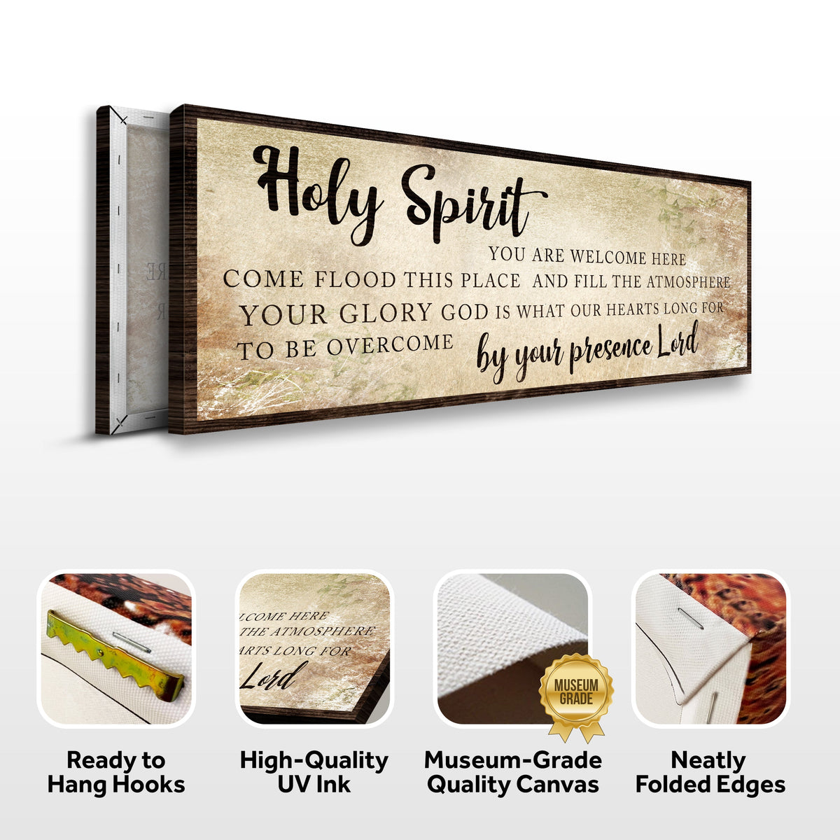 Holy Spirit You Are Welcome Here Sign VI canvas Tailored Canvases parchment on wood frame on Tampa Home & Garden Store