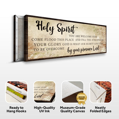 Holy Spirit You Are Welcome Here Sign VI canvas Tailored Canvases parchment on wood frame on Tampa Home & Garden Store