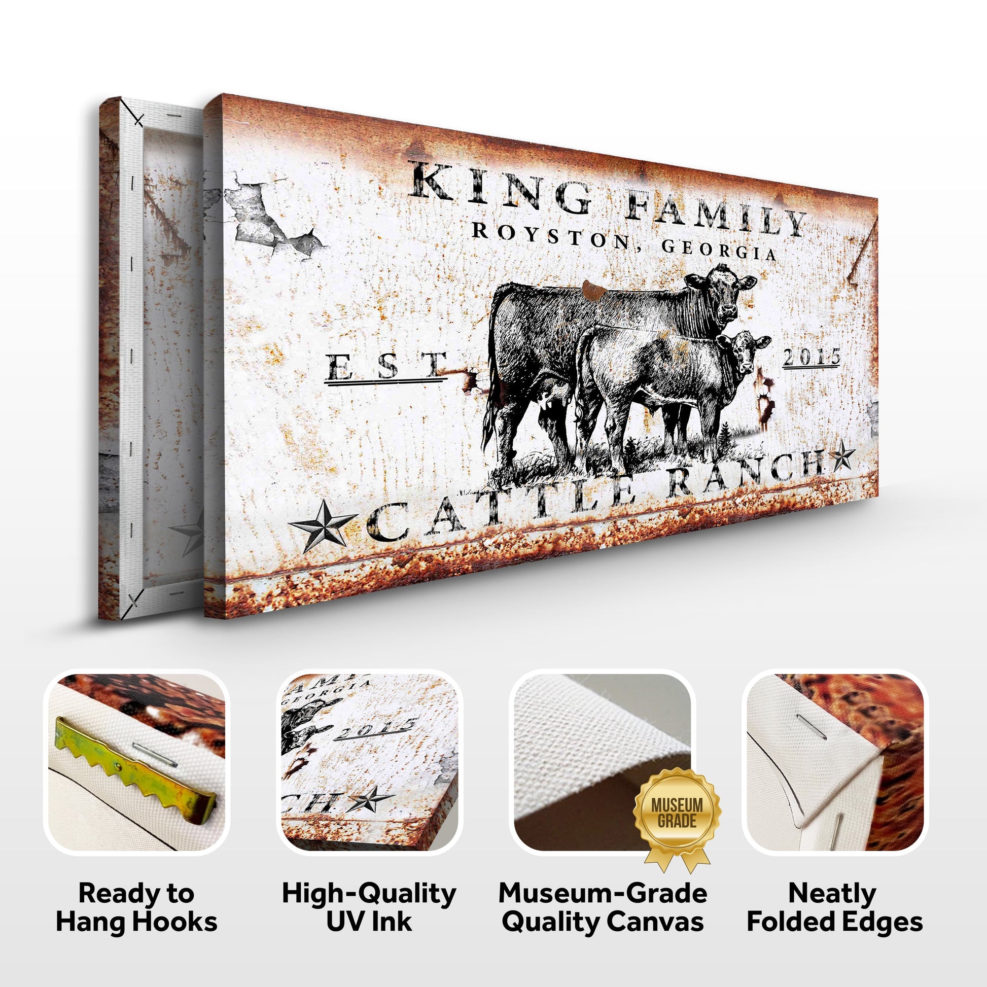 Cattle Ranch Sign II canvas by Tailored Canvases with rustic rust finish and cattle illustration on Tampa Home & Garden Store