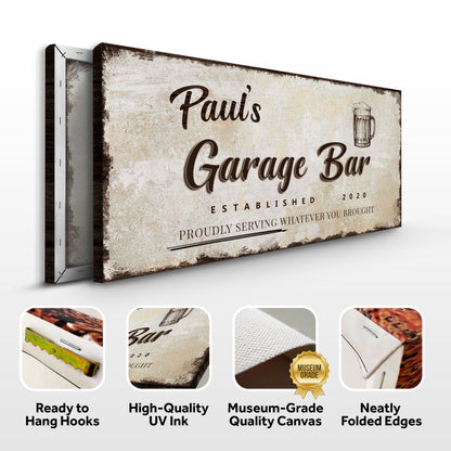 Garage Bar Sign VIII canvas by Tailored Canvases; distressed beige sign with beer mug on Canvas on Tampa Home & Garden Store