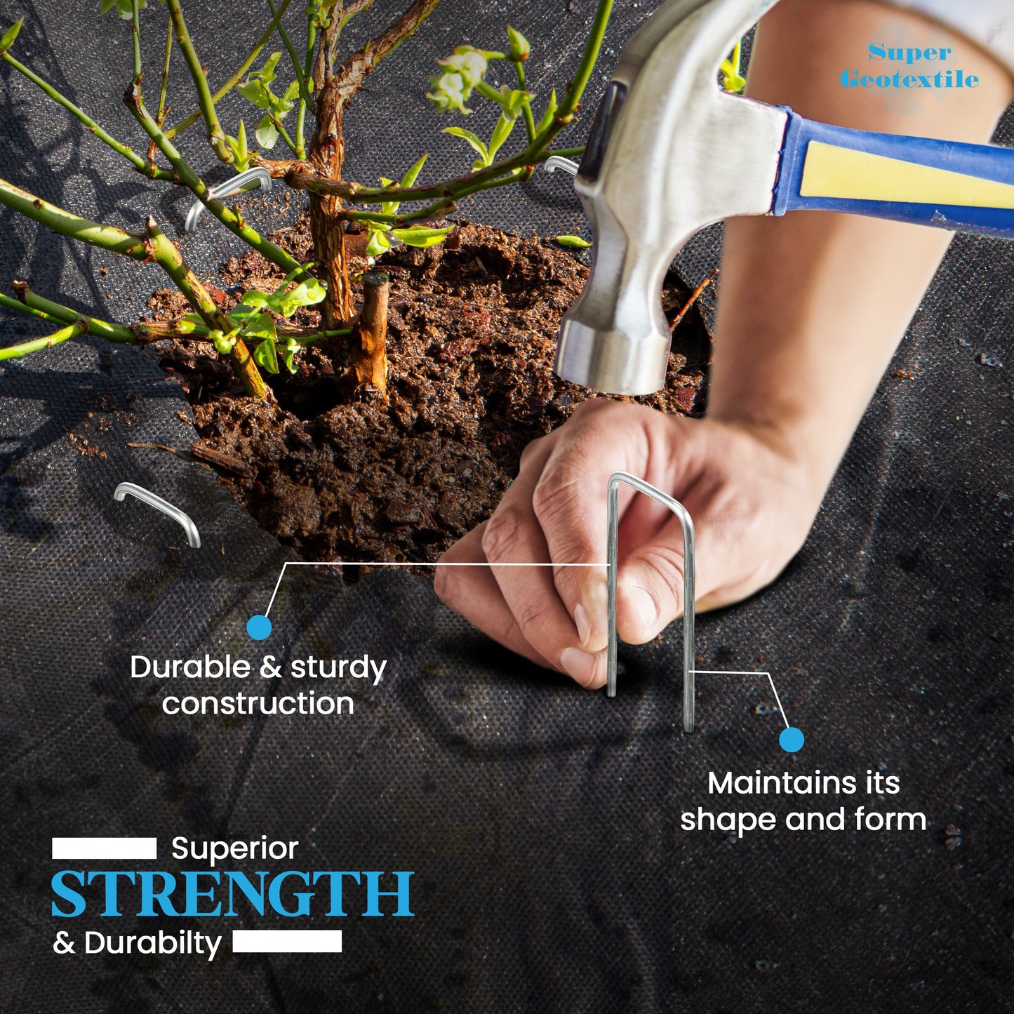 Agrafes paysagères - Piquets de gazon robustes en U galvanisés de calibre 11 pour barrière anti-mauvaises herbes et aménagement paysager