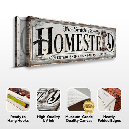 Vintage Rust Homestead Sign canvas with bold HOMESTEAD lettering and windmill on Tampa Home & Garden Store