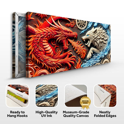 3D Dragon and Wolf Wall Art V canvas Tailored Canvases, red dragon vs white wolf, canvas on Tampa Home & Garden Store