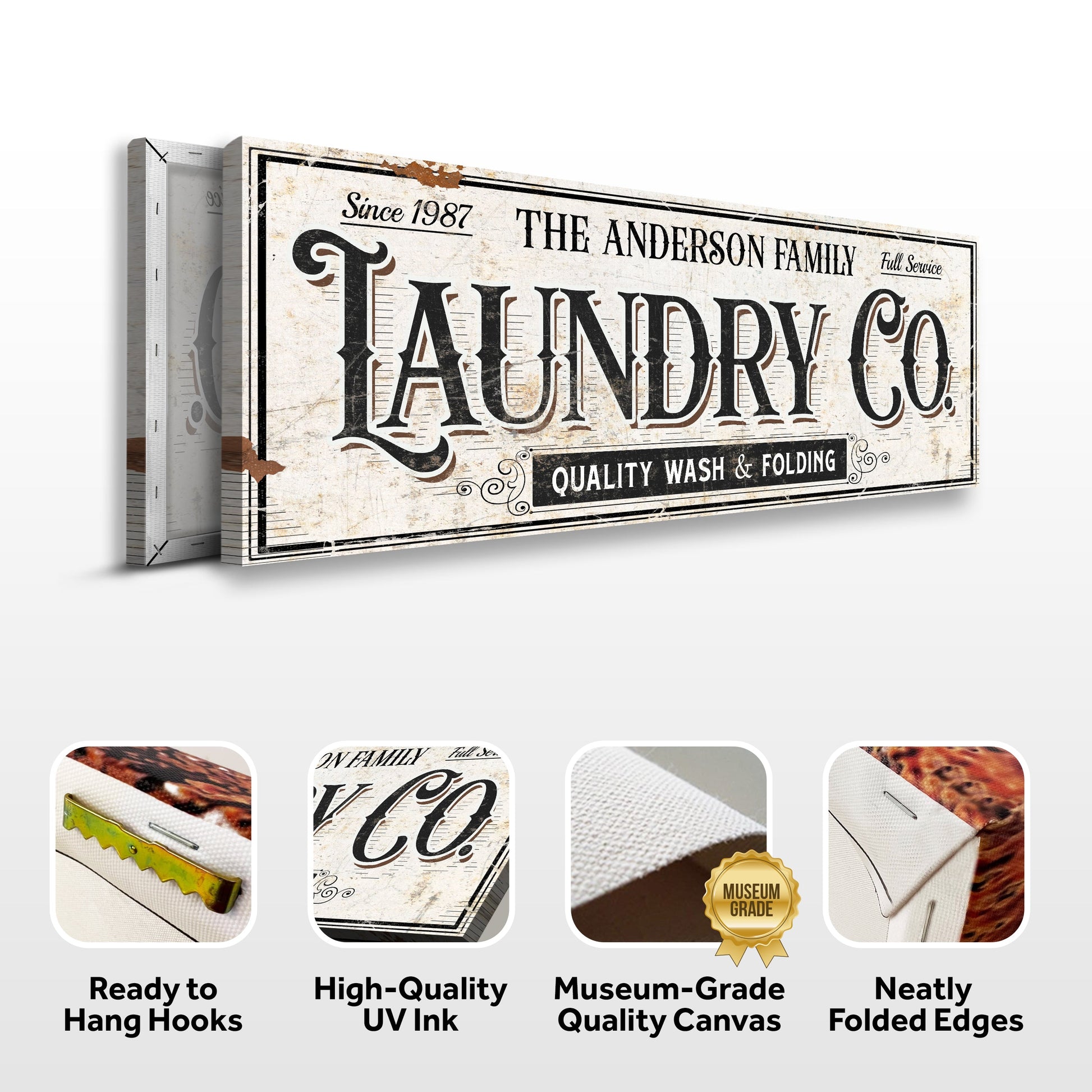 The Laundry Room Sign VIII canvas by Tailored Canvases, vintage distressed typography on Tampa Home & Garden Store