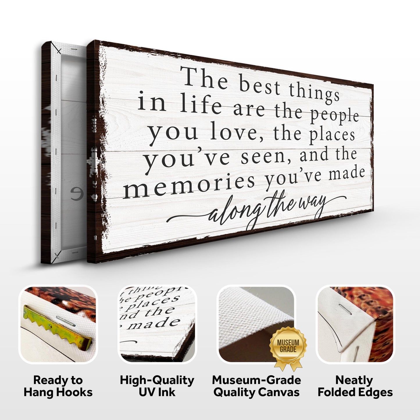 Canvas sign The Best Things In Life Sign IV white wood with brown trim Tailored Canvases on Tampa Home & Garden Store