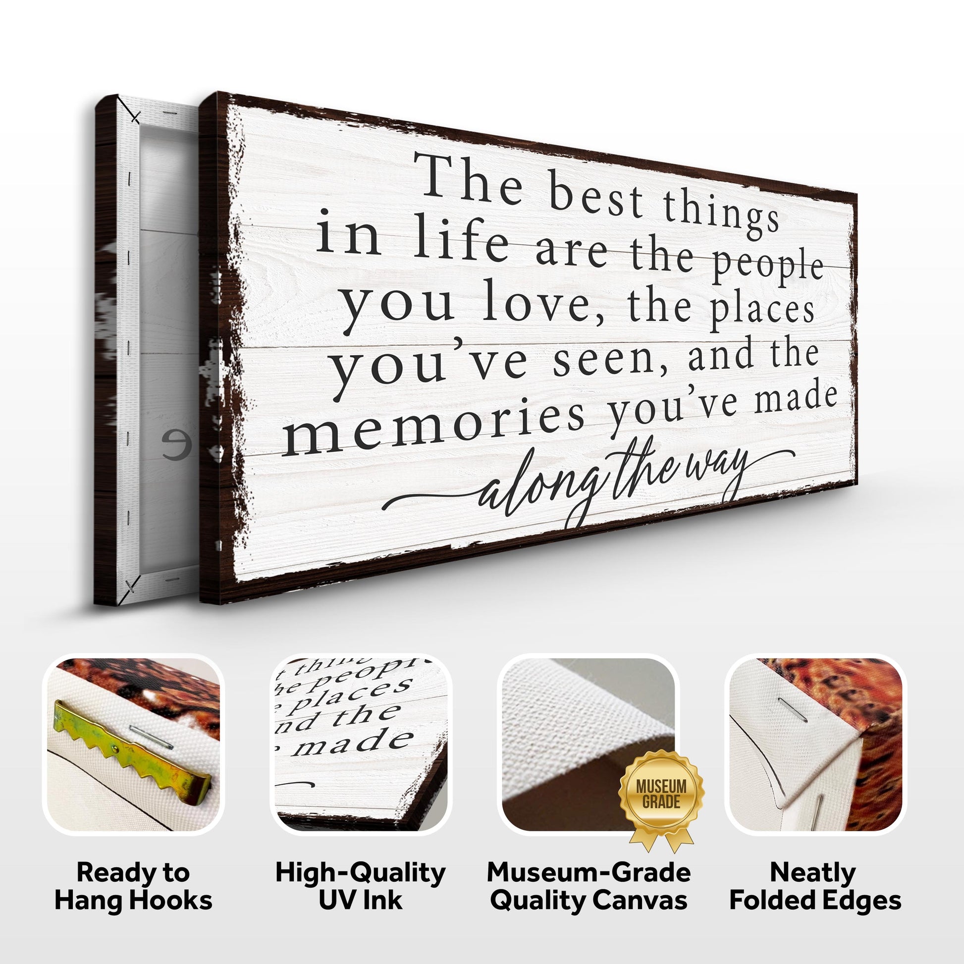 Canvas sign The Best Things In Life Sign IV white wood with brown trim Tailored Canvases on Tampa Home & Garden Store