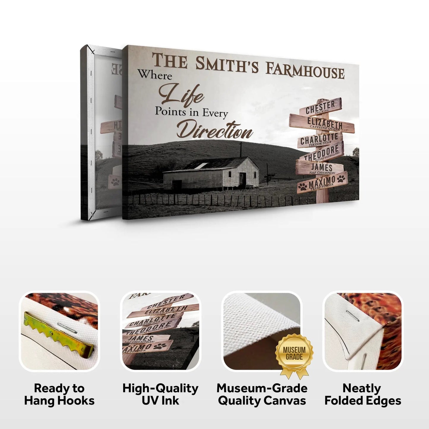 Canvas Where Life Points In Every Direction Family Farmhouse Names Sign Tailored Canvases on Tampa Home & Garden Store